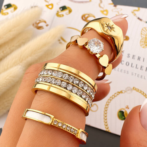 "Hearts" Ring, 18K Gold Plated Steel