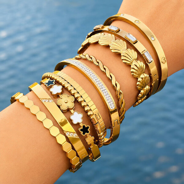 "Seashells" Bracelet, 18K Gold Plated Steel