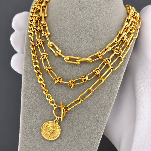 Necklace, 18K Gold Plated Steel
