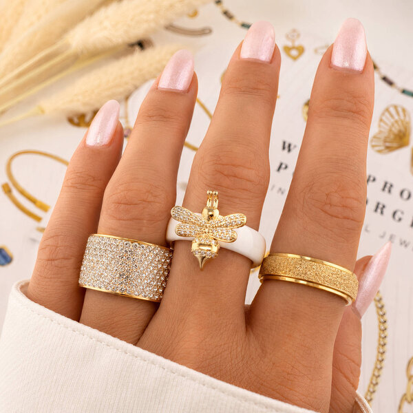 "Bee" Ring, 18K Gold Plated Steel