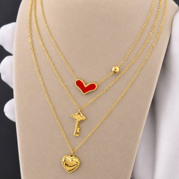"Heart" Necklace, 18K Gold Plated Steel