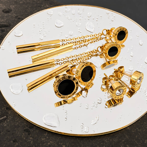 Earrings, 18K Gold Plated Steel