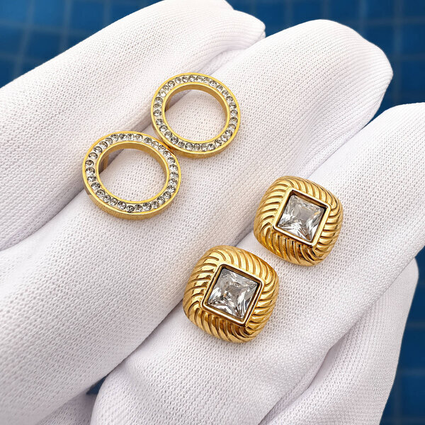 Earrings, 18K Gold Plated Steel