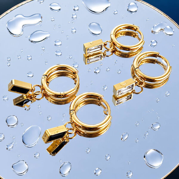 Earrings, 18K Gold Plated Steel