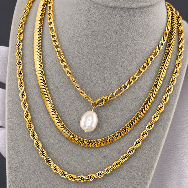 Necklace, 18K Gold Plated Steel