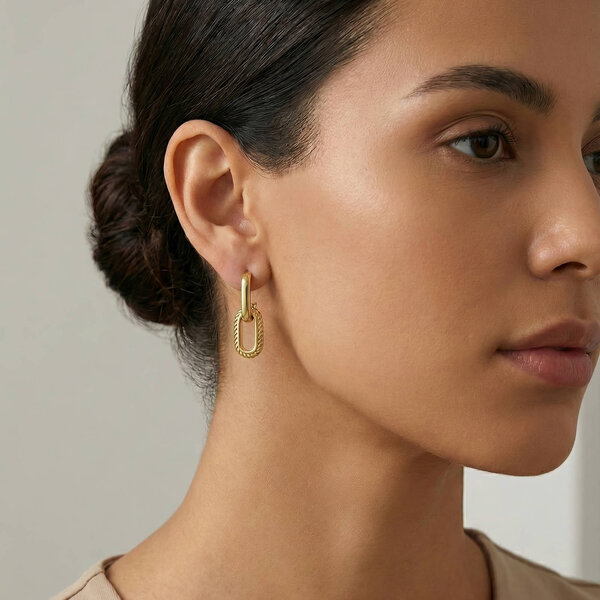 Earrings, 18K Gold Plated Steel