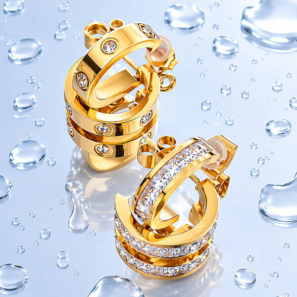 Earrings, 18K Gold Plated Steel