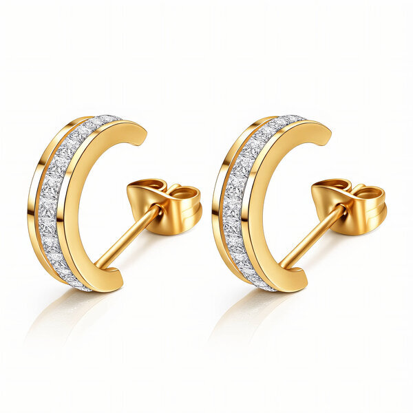 Earrings, 18K Gold Plated Steel