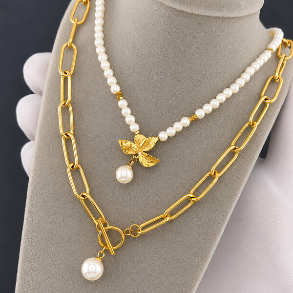 Necklace, 18K Gold Plated Steel