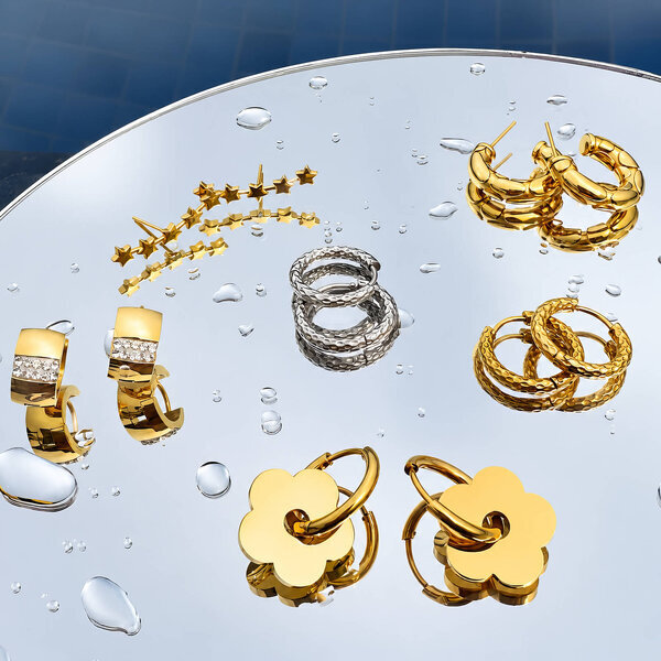 Earrings, 18K Gold Plated Steel