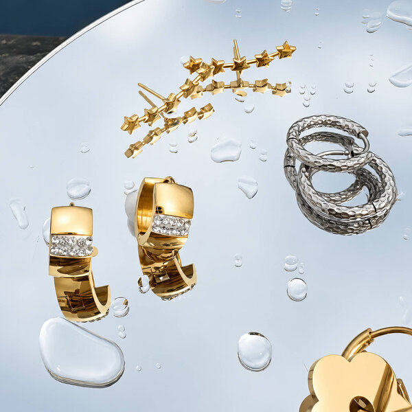 Earrings, 18K Gold Plated Steel
