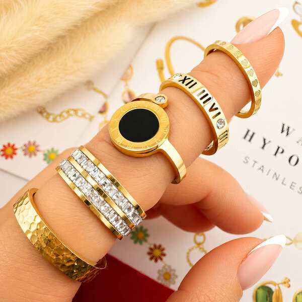 "Hearts" Ring, 18K Gold Plated Steel