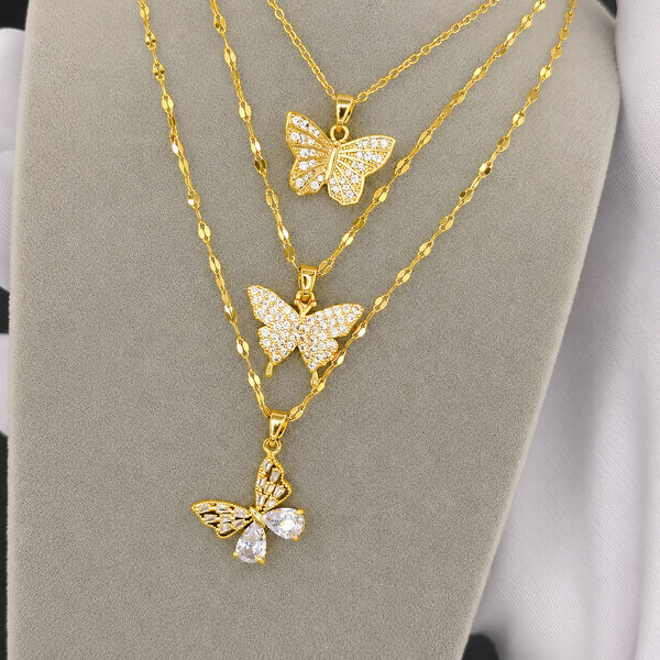 "Butterfly" Necklace, 18K Gold Plated Steel