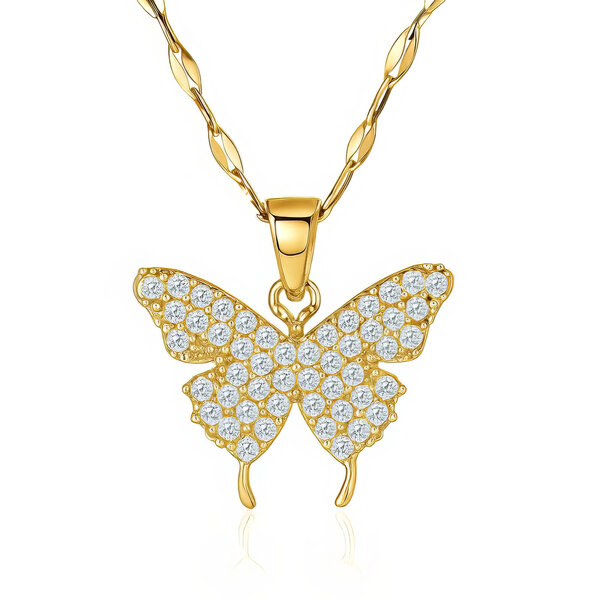 "Butterfly" Necklace, 18K Gold Plated Steel