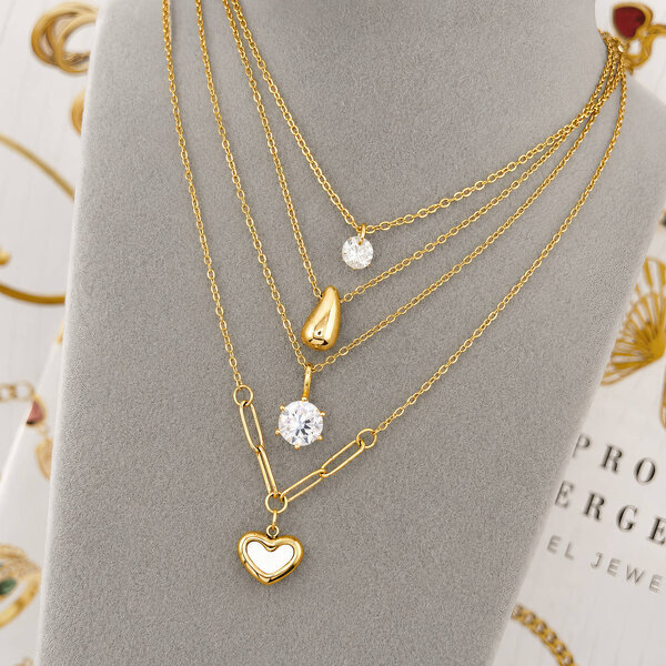 "Hearts" Necklace, 18K Gold Plated Steel