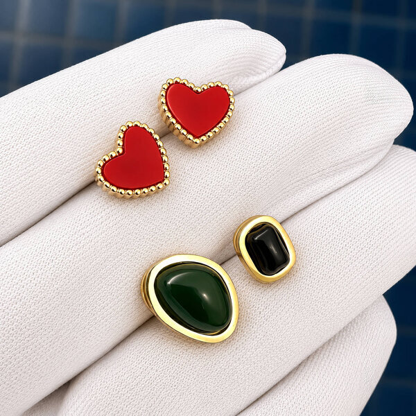 "Hearts" Earrings, 18K Gold Plated Steel