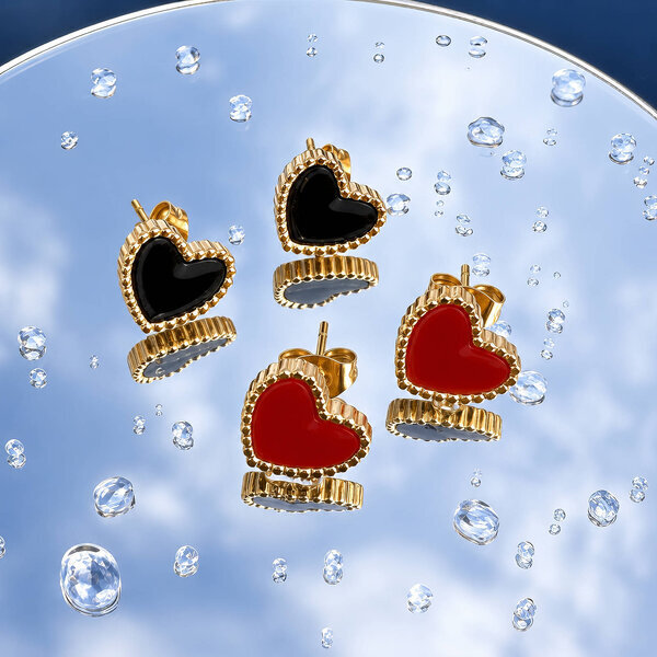 "Hearts" Earrings, 18K Gold Plated Steel