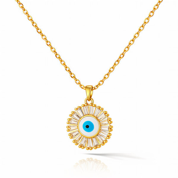 "Evil Eye" Necklace, 18K Gold Plated Steel