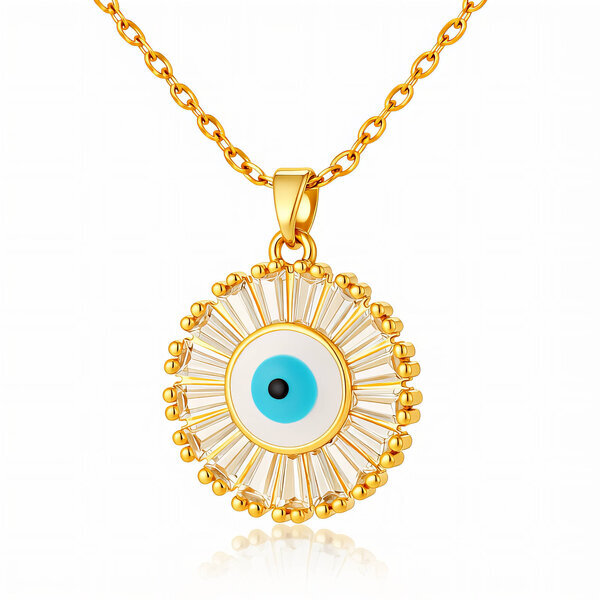 "Evil Eye" Necklace, 18K Gold Plated Steel