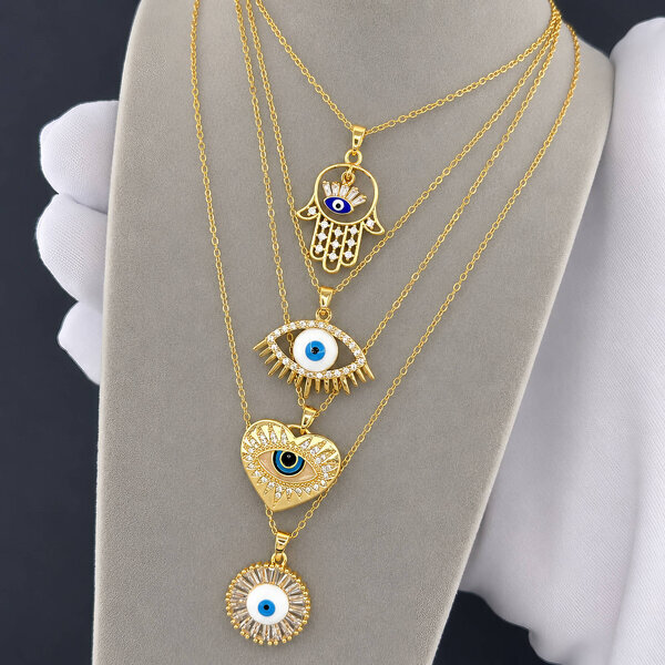 "Evil Eye" Necklace, 18K Gold Plated Steel