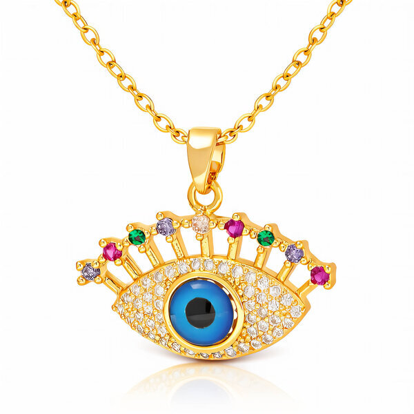 "Evil Eye" Necklace, 18K Gold Plated Steel