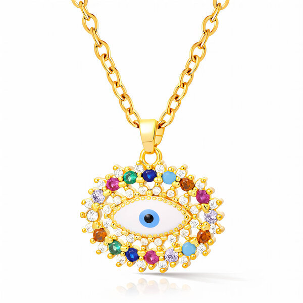 "Evil Eye" Necklace, 18K Gold Plated Steel