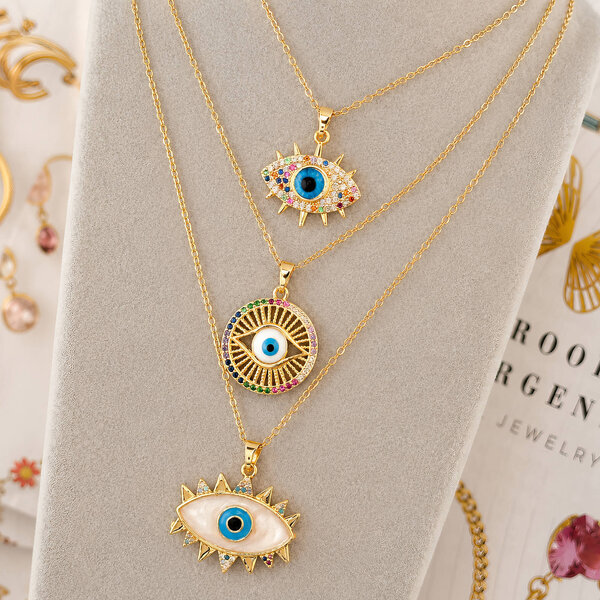"Evil Eye" Necklace, 18K Gold Plated Steel