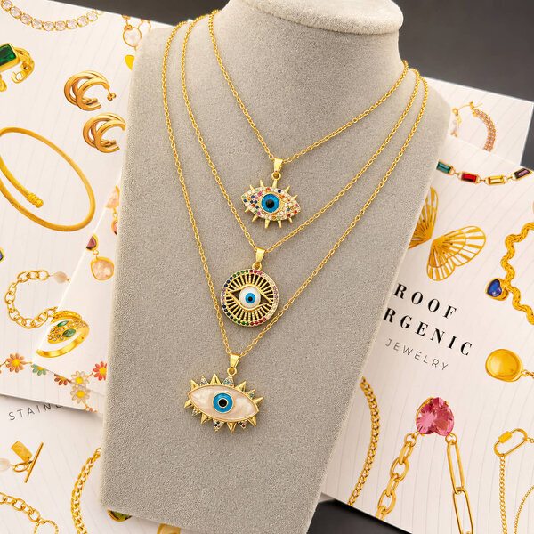 "Evil Eye" Necklace, 18K Gold Plated Steel