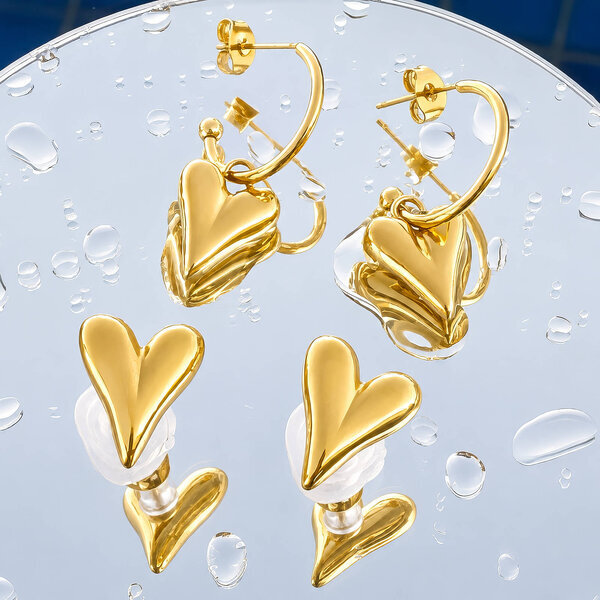"Hearts" Earrings, 18K Gold Plated Steel