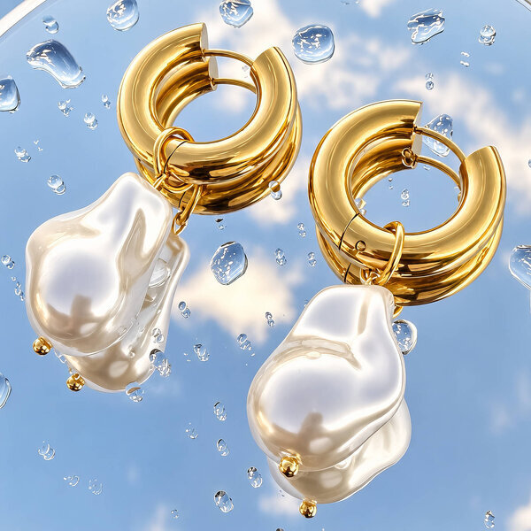 Earrings, 18K Gold Plated Steel