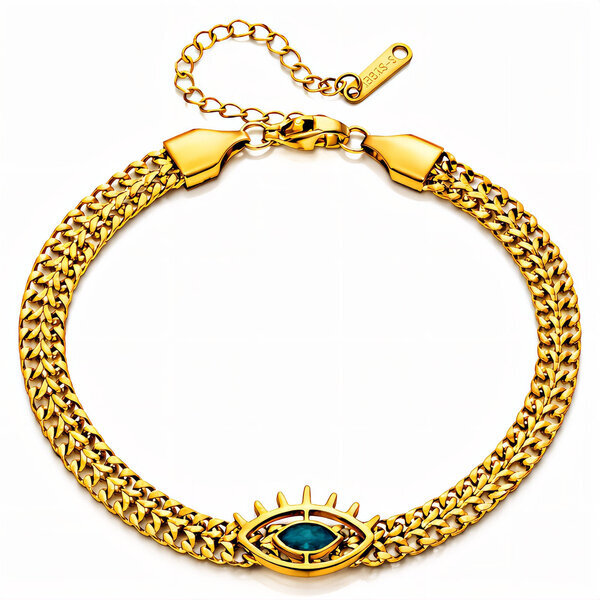"Evil Eye" Bracelet, 18K Gold Plated Steel