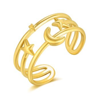 18K gold plated Stainless steel  "Crescent and Star" finger ring, Intensity