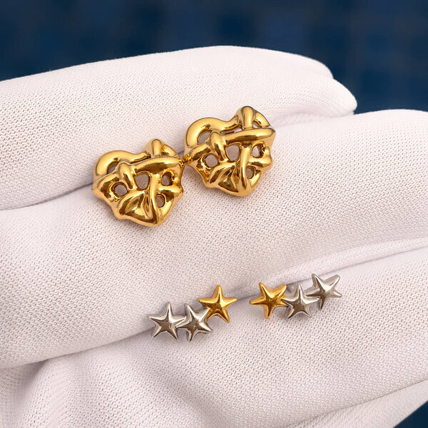 "Stars" Earrings, 18K Gold Plated Steel