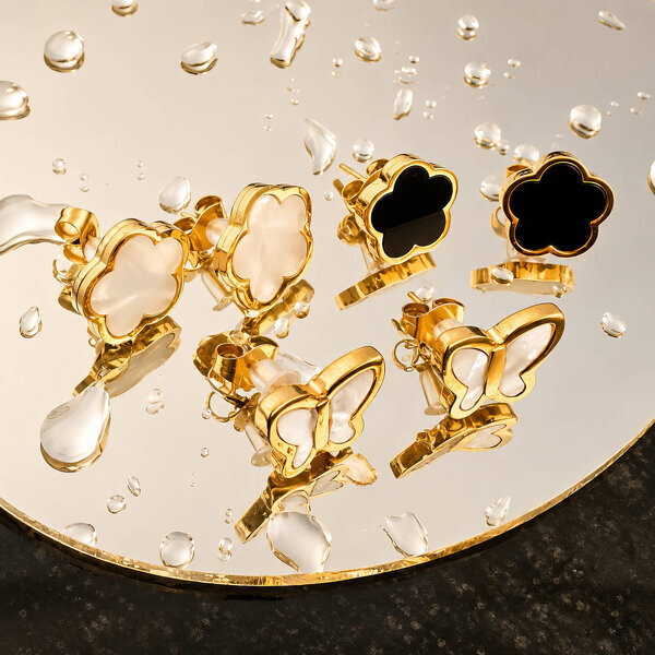 "Flowers" Earrings, 18K Gold Plated Steel