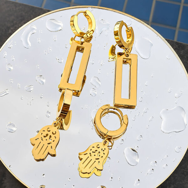 Earrings, 18K Gold Plated Steel