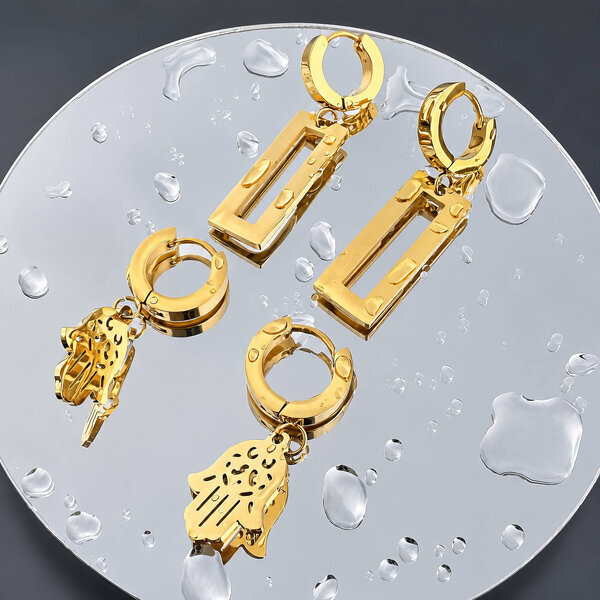 Earrings, 18K Gold Plated Steel
