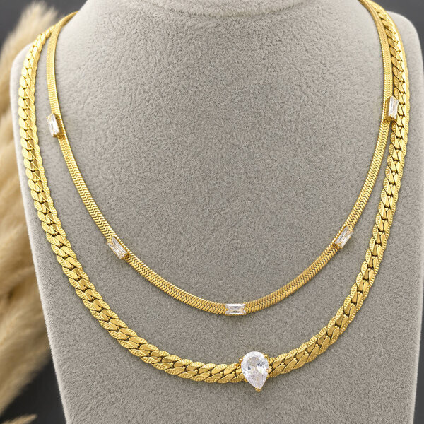 Necklace, 18K Gold Plated Steel