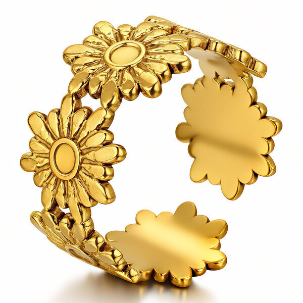 "Flowers" Ring, 18K Gold Plated Steel