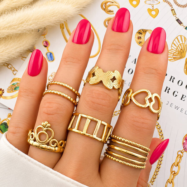 "Butterflies" Ring, 18K Gold Plated Steel