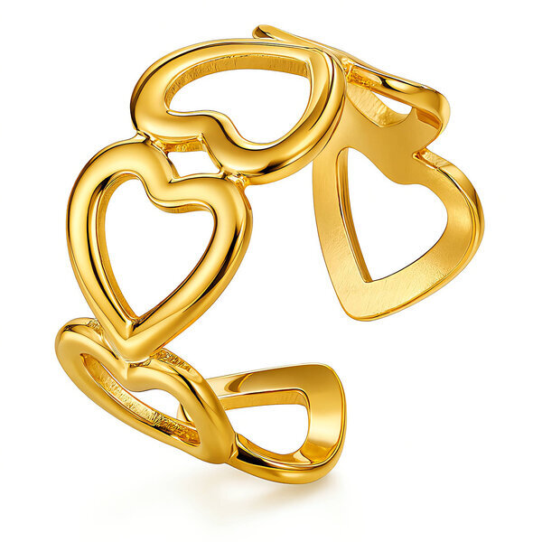 "Hearts" Ring, 18K Gold Plated Steel