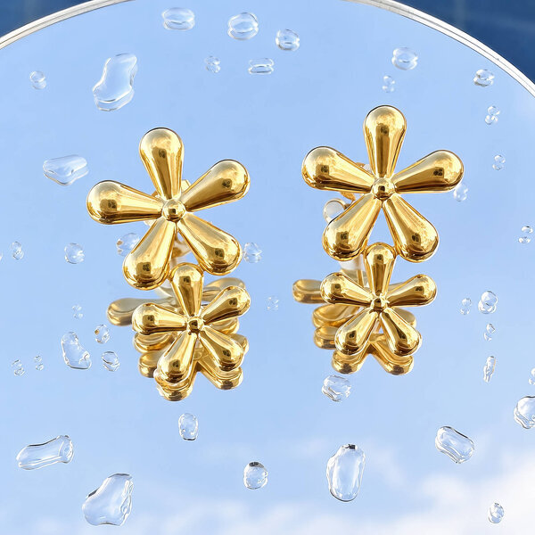 "Flowers" Earrings, 18K Gold Plated Steel