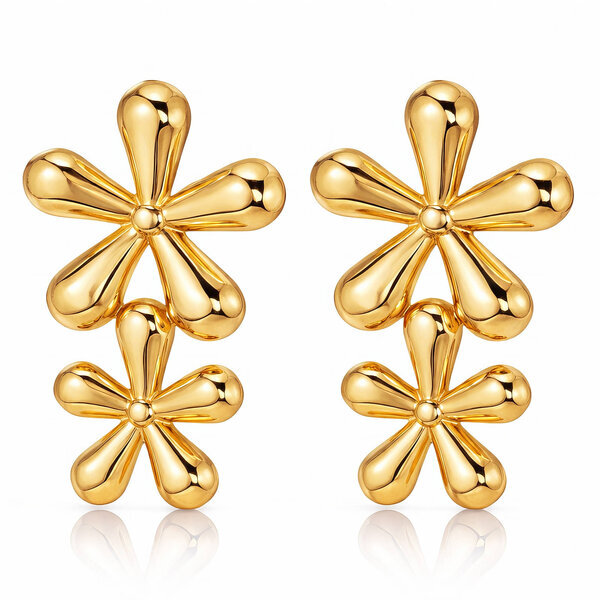 "Flowers" Earrings, 18K Gold Plated Steel