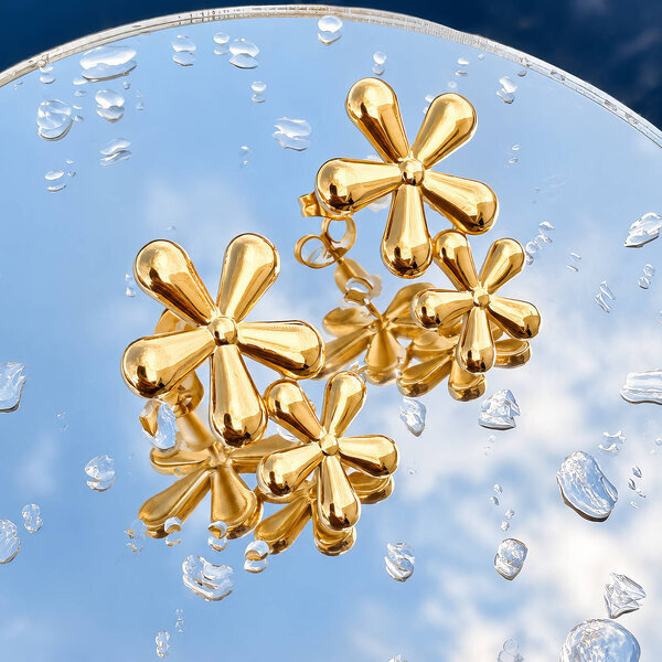 "Flowers" Earrings, 18K Gold Plated Steel