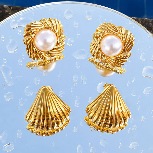 "Seashells" Earrings, 18K Gold Plated Steel