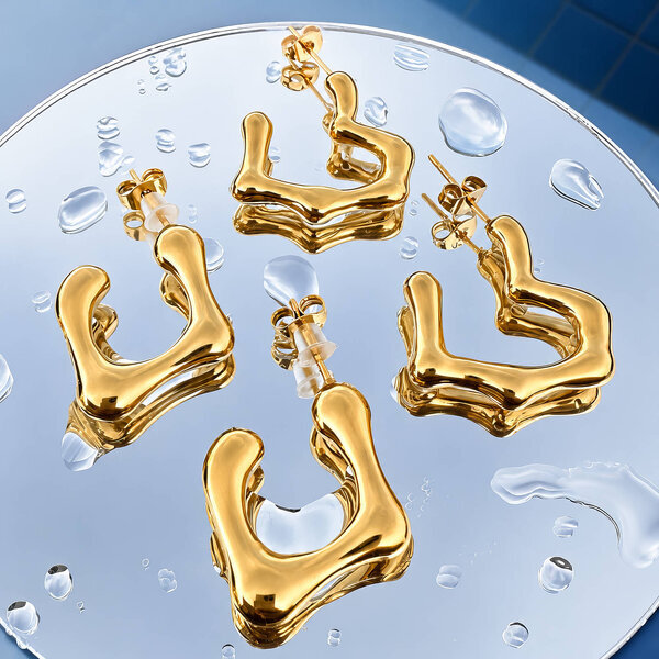 Earrings, 18K Gold Plated Steel