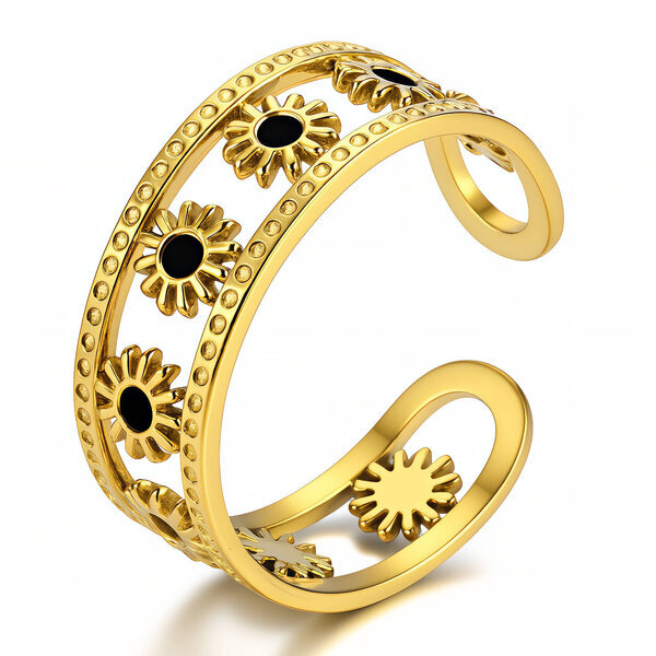 "Flowers" Ring, 18K Gold Plated Steel
