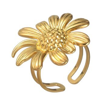 18K gold plated Stainless steel  "Flower" finger ring, Intensity