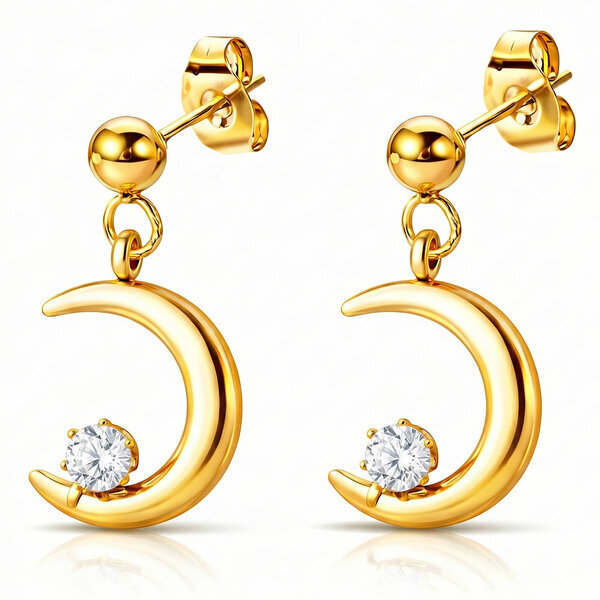 "Crescent" Earrings, 18K Gold Plated Steel