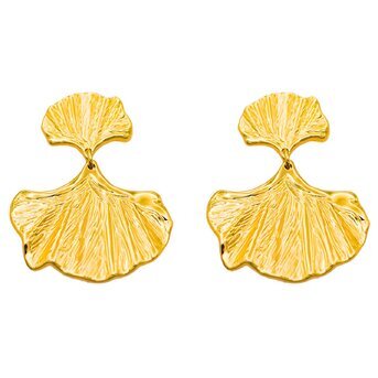 18K gold plated Stainless steel  "Ginkgo leaf " earrings, Intensity