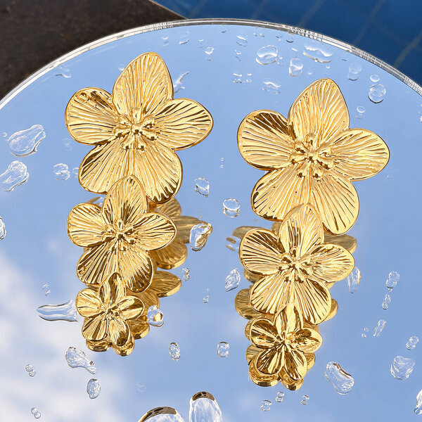 "Flowers" Earrings, 18K Gold Plated Steel